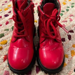 Girls faux leather red combat boots size 8